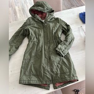 Old navy women’s small coat jacket lined military bomber hood green pink parka